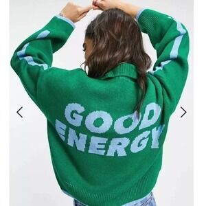 TOPSHOP Women's Good Energy Knit Quarter Zip Sweater Green Blue NWT M 8/10